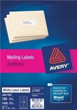 AVERY 959004 L7163 LASER LABELS ADDRESS 14 PER SHEET WHITE PACK 100