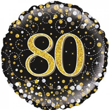 BALLOON FOIL 18 80TH SPK FIZZ BLK GOLD 210449 UNINFLATED