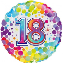 BALLOON FOIL 18 COLOURFUL CONFETTI 18TH UNINFLATED