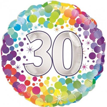 BALLOON FOIL 18 COLOURFUL CONFETTI 30TH UNINFLATED