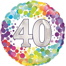 BALLOON FOIL 18 COLOURFUL CONFETTI 40TH UNINFLATED