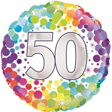 BALLOON FOIL 18 COLOURFUL CONFETTI 50TH UNINFLATED