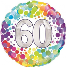 BALLOON FOIL 18 COLOURFUL CONFETTI 60TH UNINFLATED