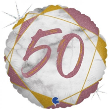 BALLOON FOIL 18 MARBLE ROSE GOLD 50 UNINFLATED