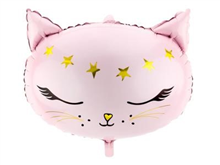 BALLOON FOIL 19 PINK CAT WITH STARS UNINFLATED