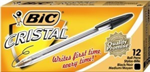 BIC CRISTAL BALLPOINT PENS MEDIUM BLACK BOX 12