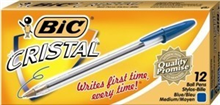 BIC CRISTAL BALLPOINT PENS MEDIUM BLUE BOX 12