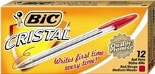 BIC CRISTAL BALLPOINT PENS MEDIUM RED BOX 12