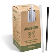 BIOPAK PAPER STRAW IWRAPPED BLACK 2500CTN