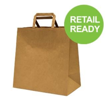 BROWN PAPER BAG FLAT HANDLE 280X280X150MM 25PK