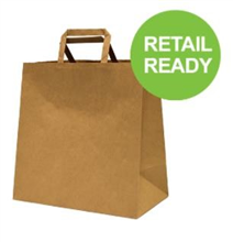 BROWN PAPER BAG FLAT HANDLE 330X300X180MM 25PK
