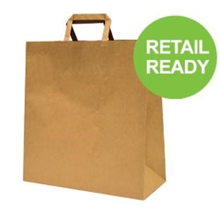 BROWN PAPER BAG FLAT HANDLE 340X320X140MM 25PK