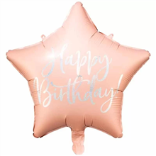 Balloon Foil 16 Star Cursive Happy Birthday Pastel Pink Uninflated 