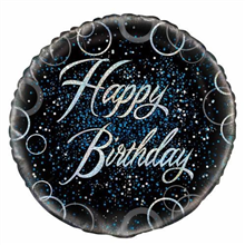 Balloon Foil 18 Glitz Blue Happy Birthday Uninflated