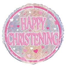 Balloon Foil 18 Happy Christening Pink Uninflated
