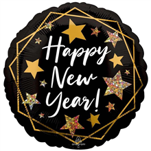 Balloon Foil 18 Happy New Year Gold Sparkle Uninflated