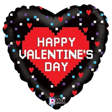 Balloon Foil 18 Valentines Pixel Heart Uninflated 