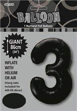 Balloon Foil 34 Black 3 Uninflated