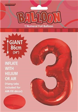Balloon Foil 34 Red 3 Uninflated