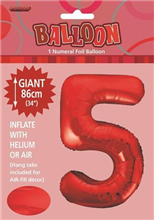 Balloon Foil 34 Red 5 Uninflated 