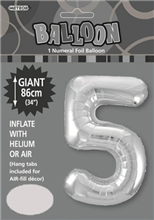 Balloon Foil 34 Silver 5 Uninflated