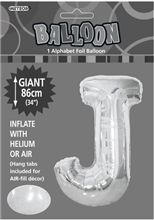 Balloon Foil 34 Silver J Uninflated