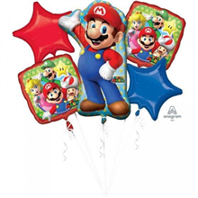 Balloon Foil Bouquet Super Mario Bros 5Pk Uninflated