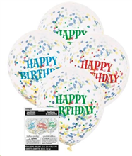 Balloons Clear Happy Birthday Print with Confetti 6 Pack