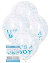 Balloons Clear Its a Boy Print with Blue Confetti 6 Pack