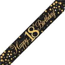 Banner Foil Spark Fizz Black  Gold 18th Birthday
