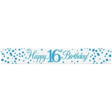 Banner Foil Spark Fizz Blue Happy 16th Birthday