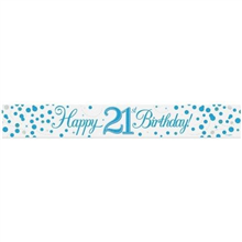 Banner Foil Spark Fizz Blue Happy 21st Birthday