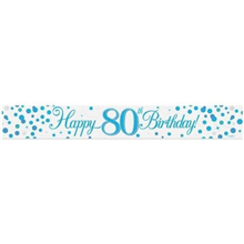 Banner Foil Spark Fizz Blue Happy 80th Birthday