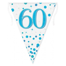Bunting 60th Birthday Spark Fizz Blue 39m