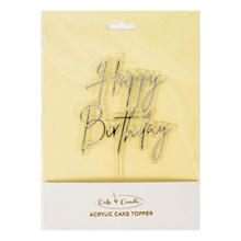 Cake Topper Happy Birthday Silver Clear Layered