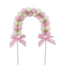 Cake Topper Pom Pom Pink Ribbon