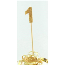 Candle 1 Long Pick Gold Glitter