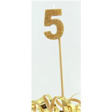 Candle 5 Long Pick Gold Glitter