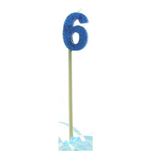 Candle 6 Long Pick Blue Glitter