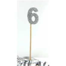 Candle 6 Long Pick Silver Glitter