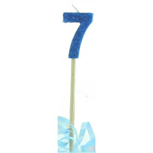 Candle 7 Long Pick Blue Glitter