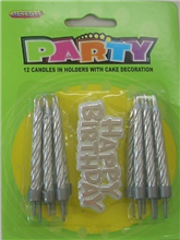 Candles With Cake Decoration Silver 12 Pack