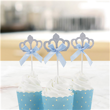 Cupcake Topper Blue Ribbon Crown 6Pk 45cm