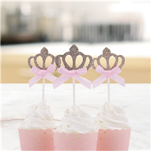 Cupcake Topper Pink Ribbon Crown 6Pk 45cm