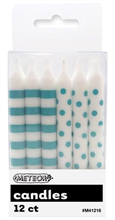 Dots  Stripes Candles Teal 12 Pack