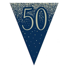 Flag Bunting Glitter Navy 50th