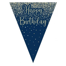 Flag Bunting Glitter Navy Happy Birthday