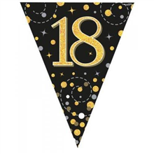 Flag Foil Bunting 18th Birthday Blk  Gold 39M