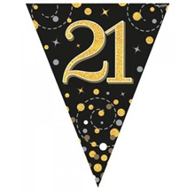 Flag Foil Bunting 21st Birthday Blk  Gold 39M