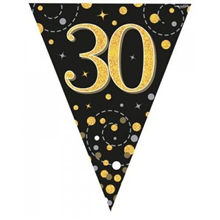 Flag Foil Bunting 30th Birthday Blk  Gold 39M